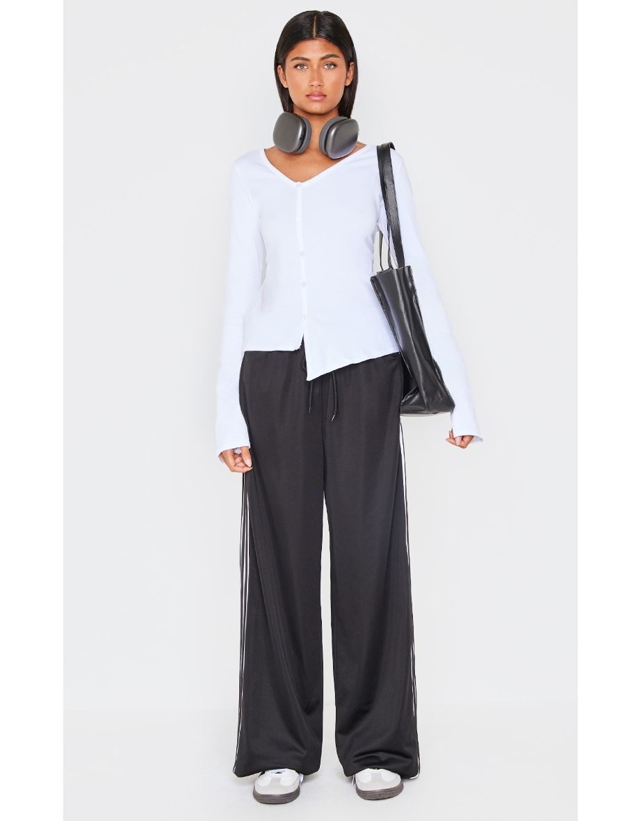 Cream Asymmetric Button Down Detail Long Sleeve Top