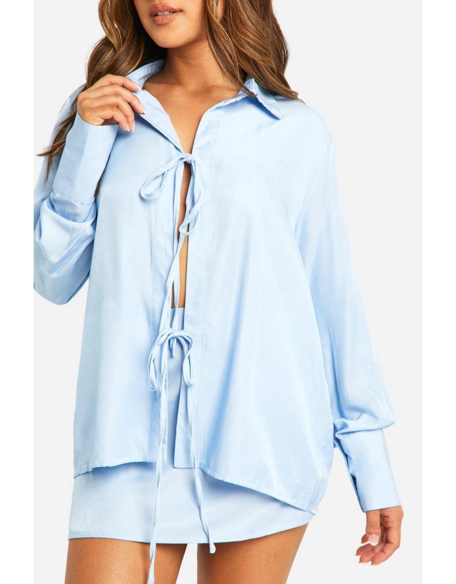 Petite Chambray Tie Front Shirt - 3