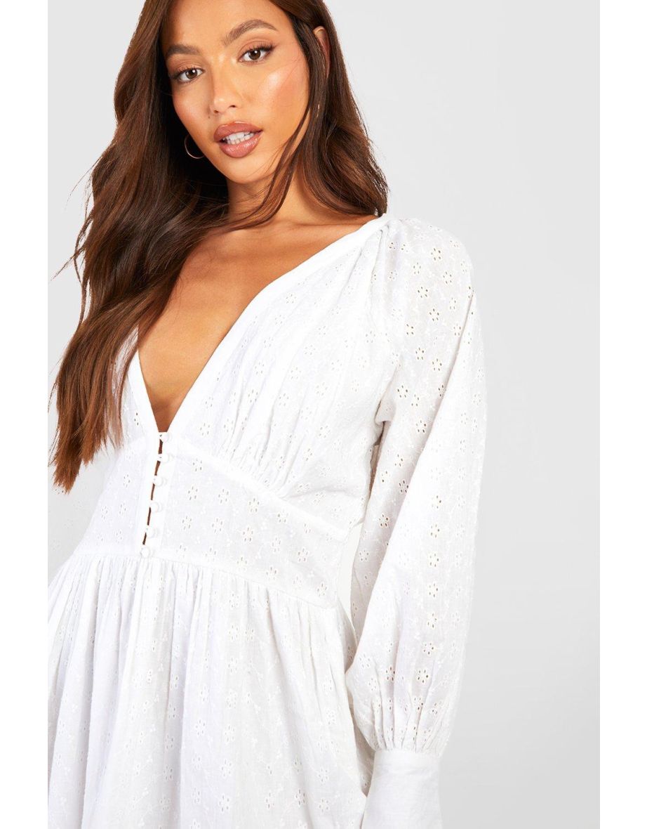 Tall Broderie Puff Sleeve Skater Dress - white - 3