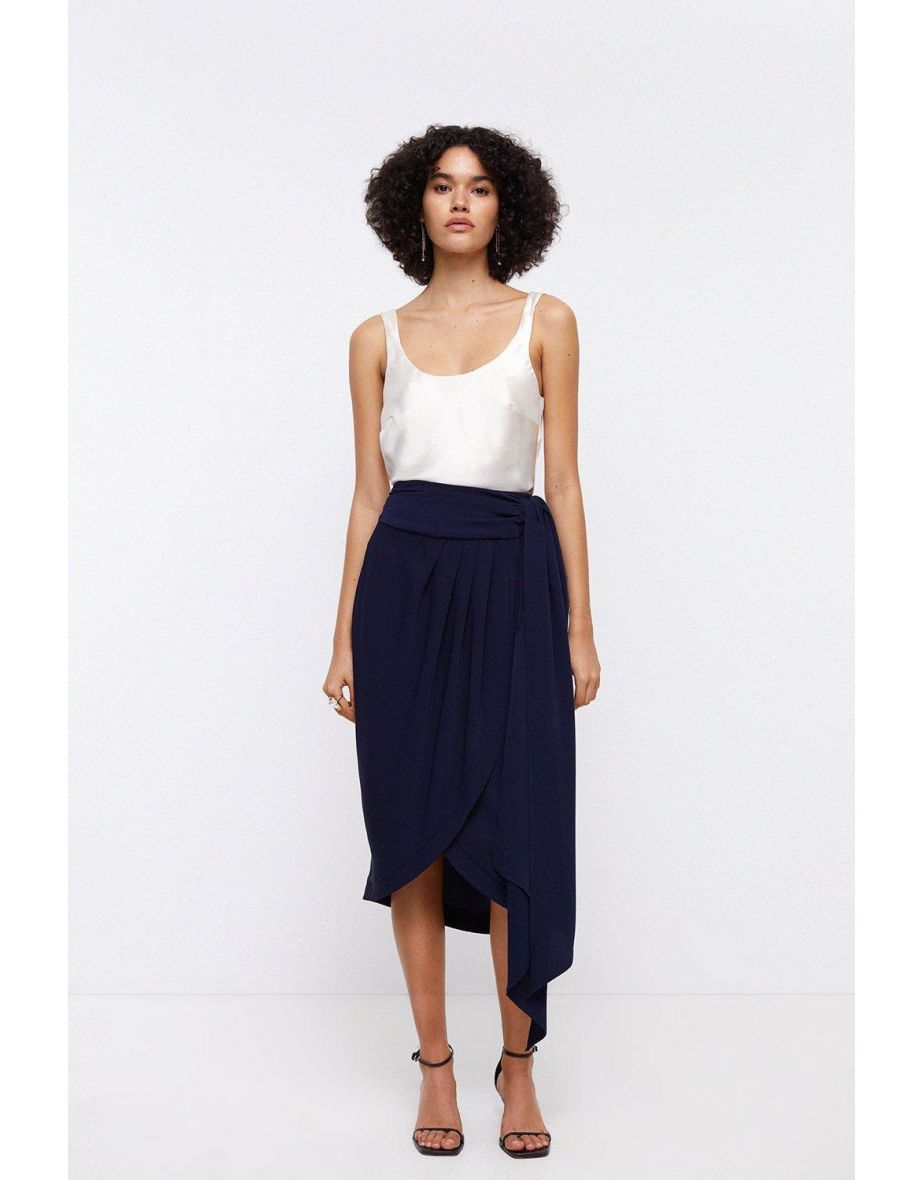 Wrap Drape Midi Skirt
