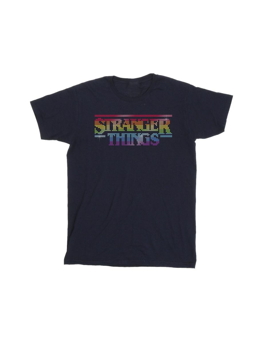 Netflix Mens Stranger Things Rainbow Dot Logo T-Shirt - Navy Blue - 1