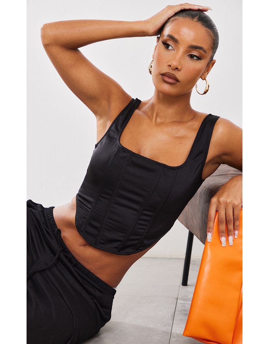 Black Sculpt Satin Boned Corset