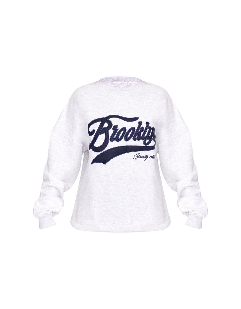 Ice Grey Brooklyn Embroidered Contrast Binding Sweatshirt - 4