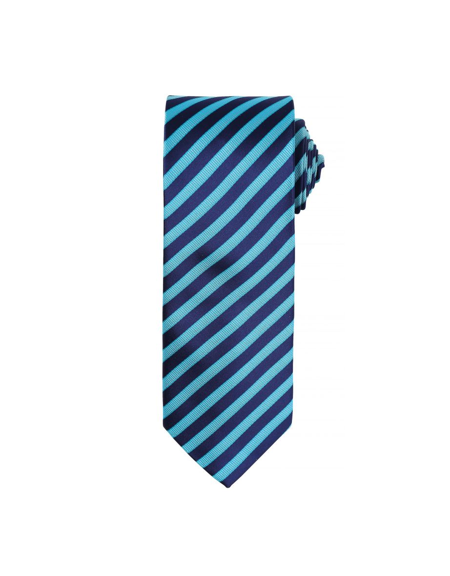 Premier Mens Double Stripe Pattern Formal Business Tie - Turquoise/Navy