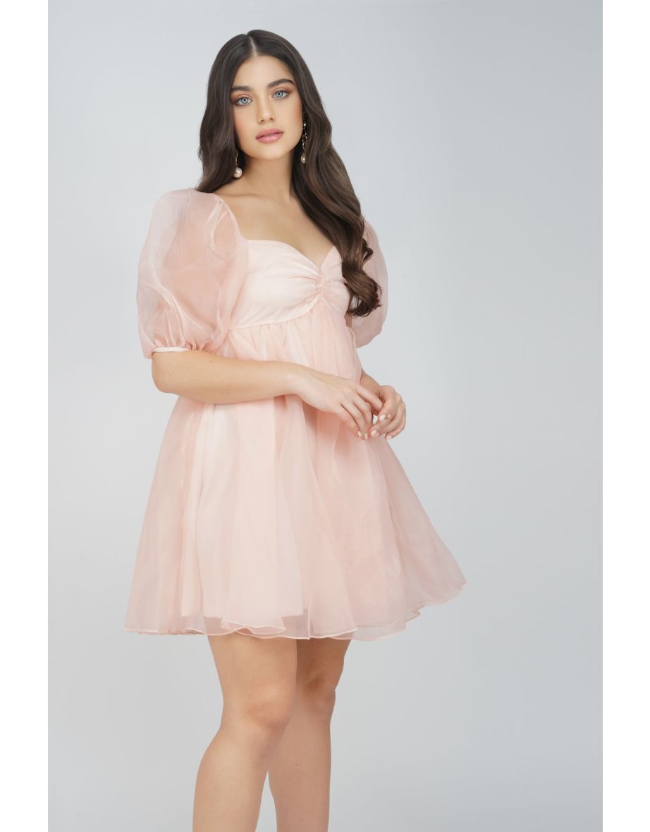 Melanie Pink Puff Sleeve Dress - 4