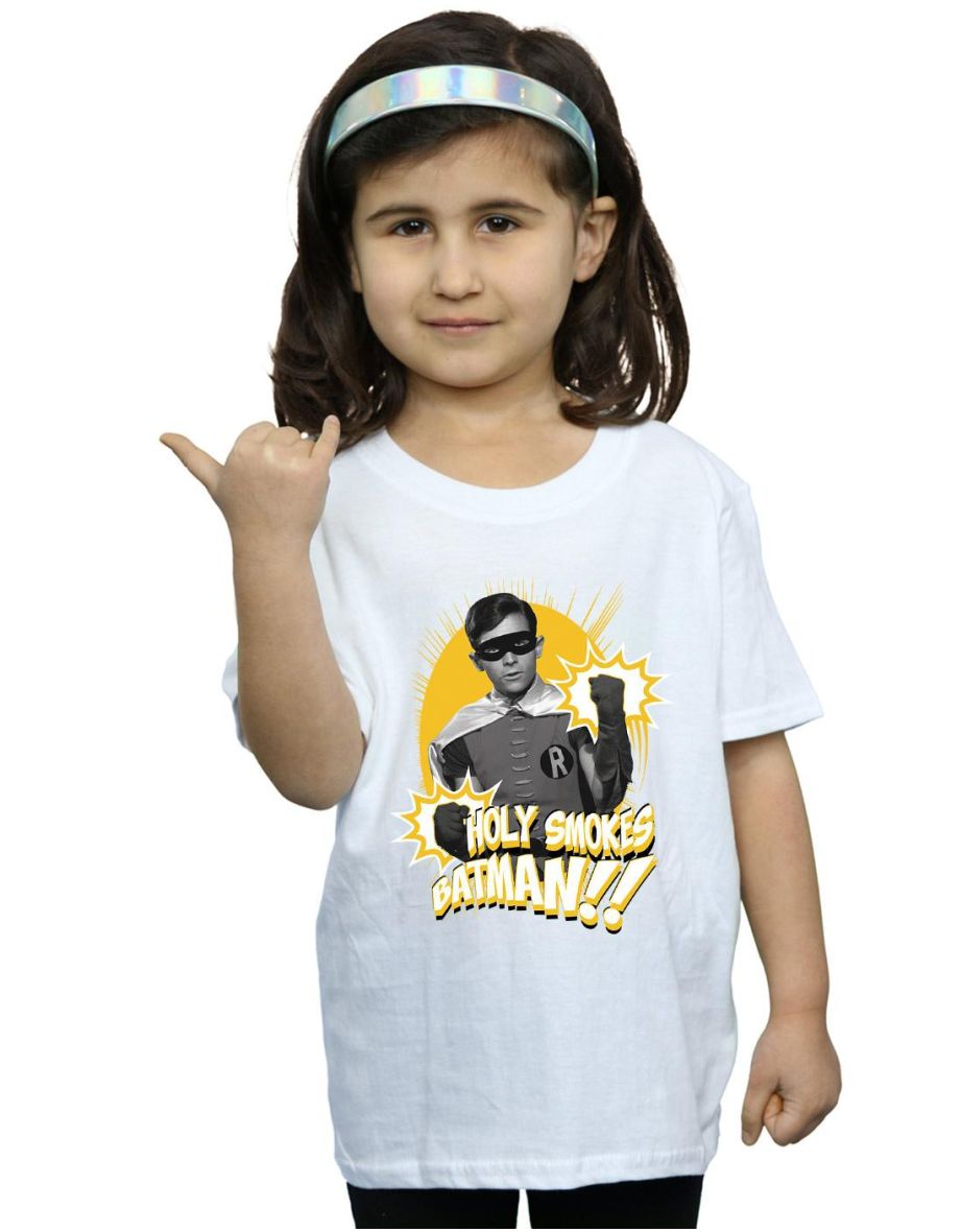 DC Comics Girls Batman TV Series Robin Holy Smokes Cotton T-Shirt - White