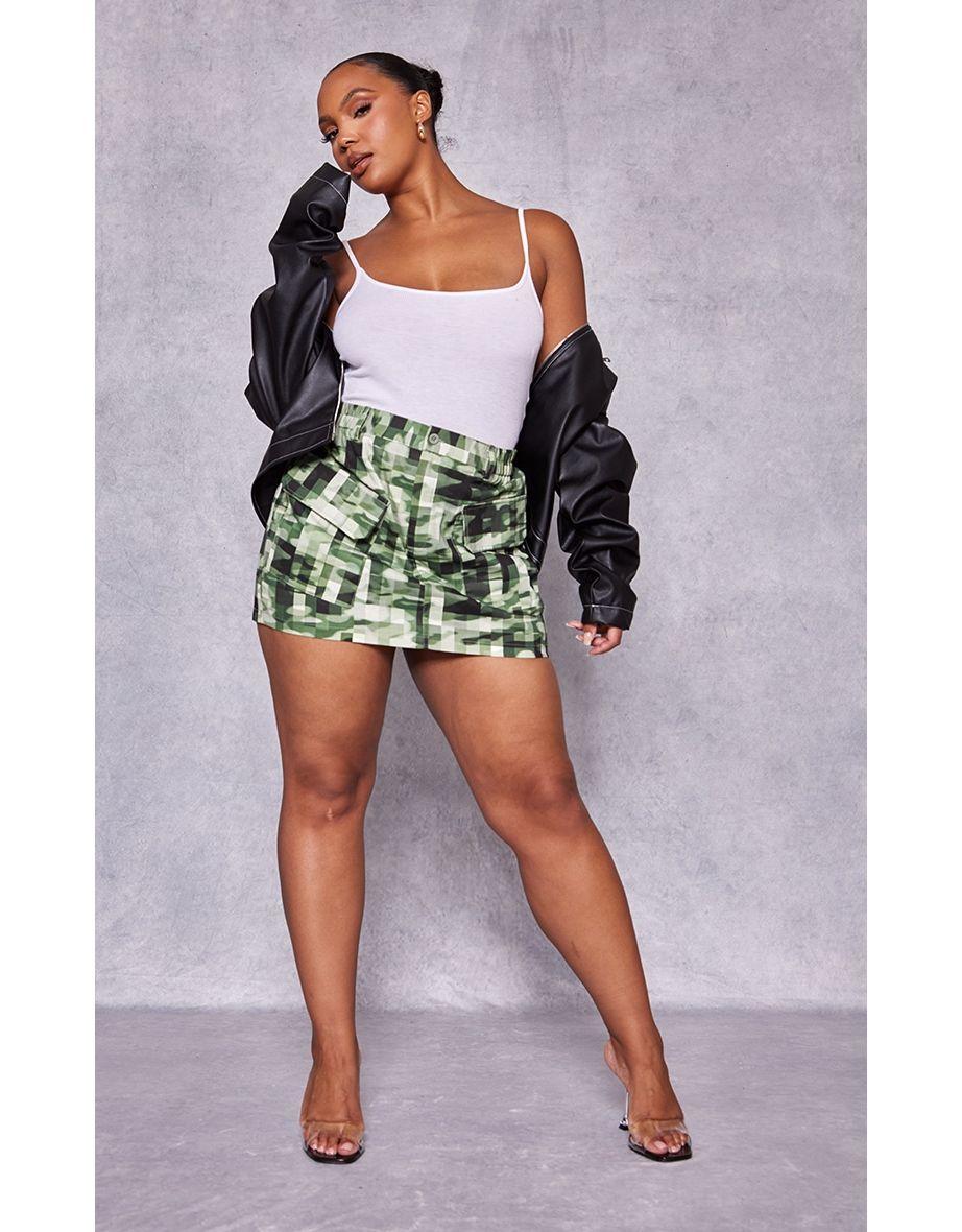 Shop Plus Khaki Pixel Camo Cargo Mini Skirt Online in Bahrain VogaCloset