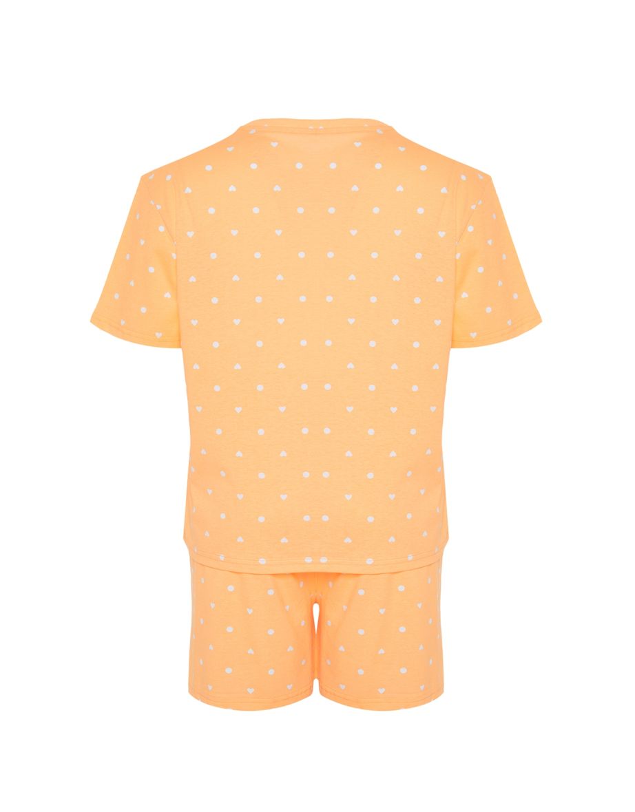 Orange Heart Pattern Knitted Pajamas Set - 7