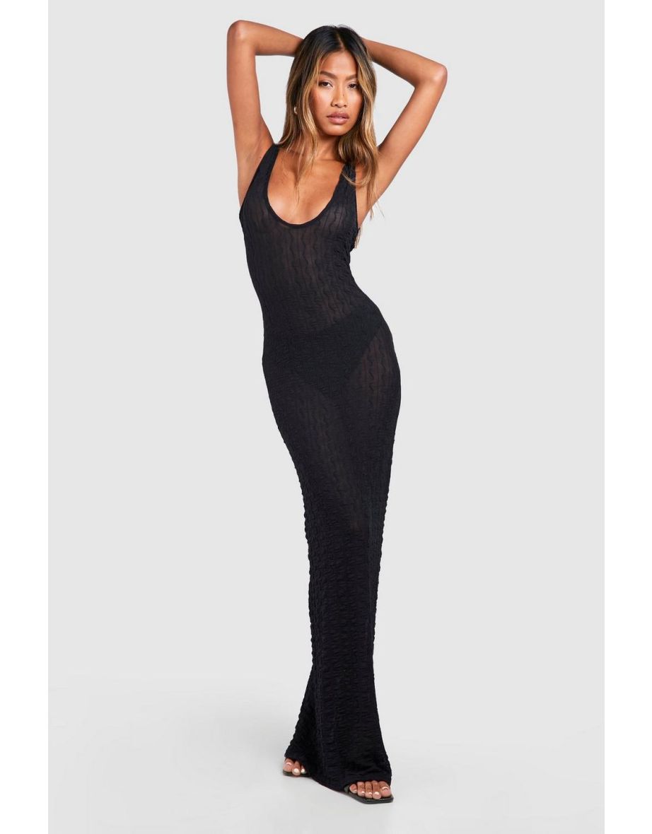 Scoop Neck Sheer Maxi Dress - black