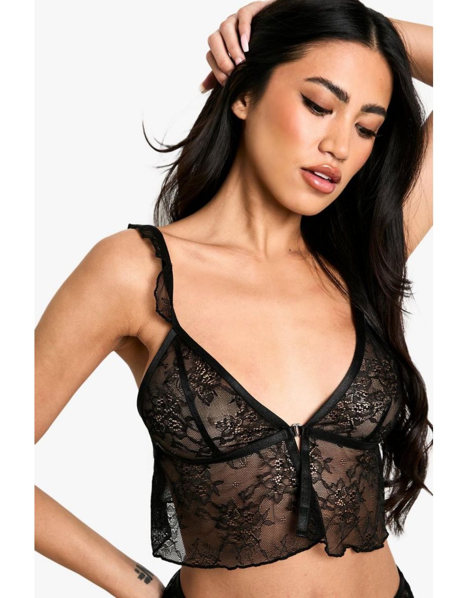 Valentines Lace Bralette and Short Set - black - 2