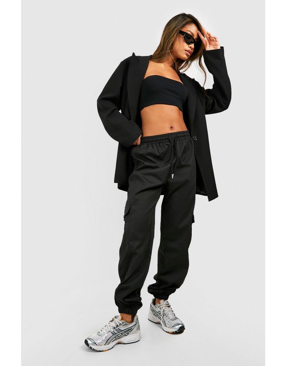 Shop High Waisted Cargo Pocket Joggers black Online in Qatar VogaCloset