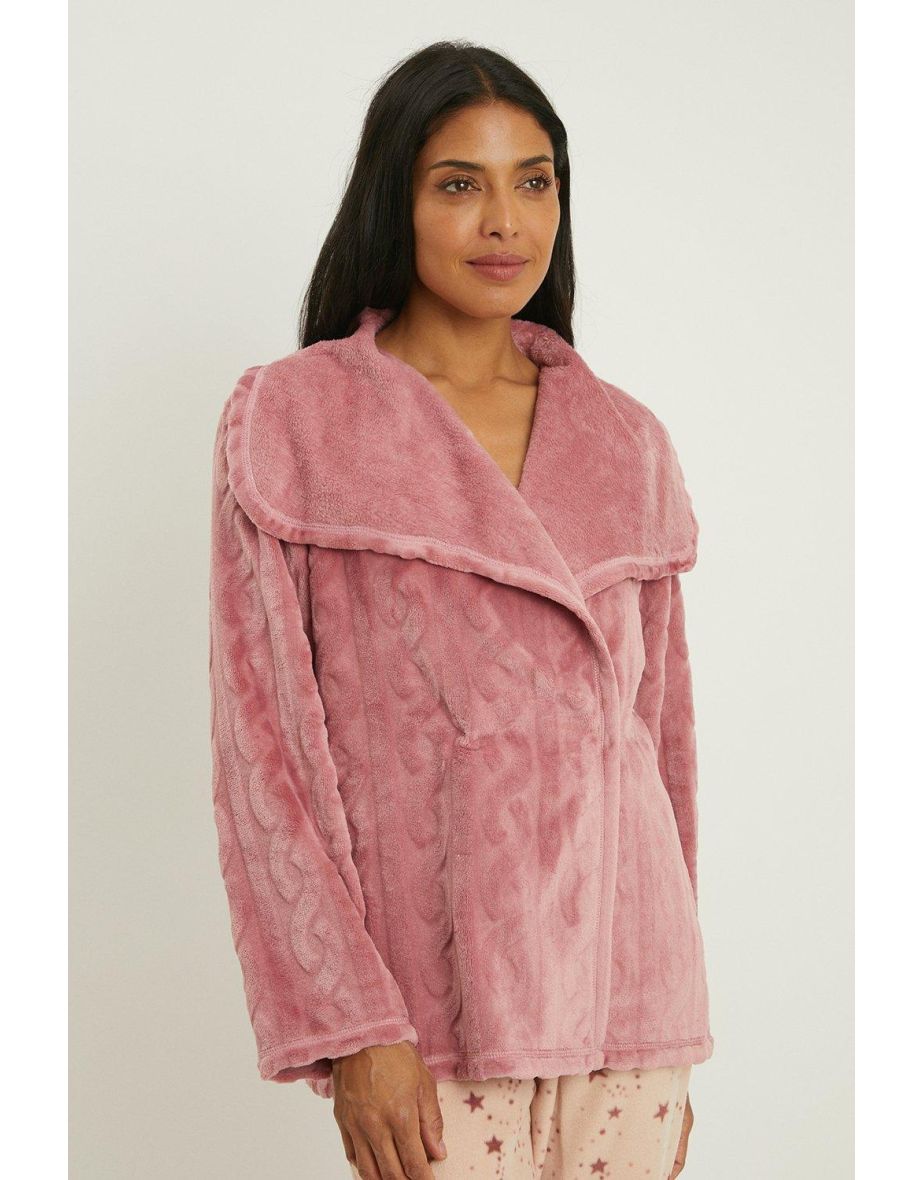 Cable Knit Burnout Fleece Snuggle Top - dusky pink