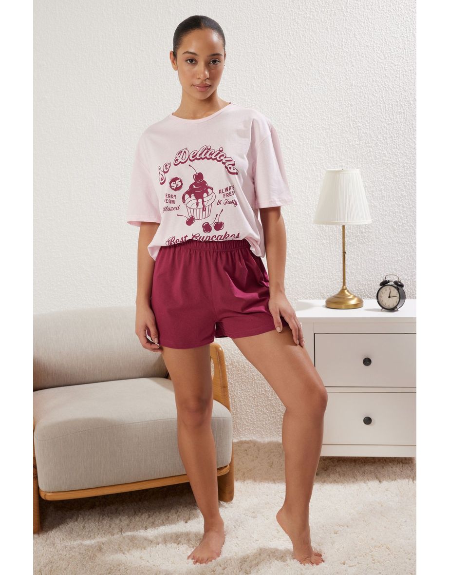 Light Pink Printed Jersey Knitted Pajama Set