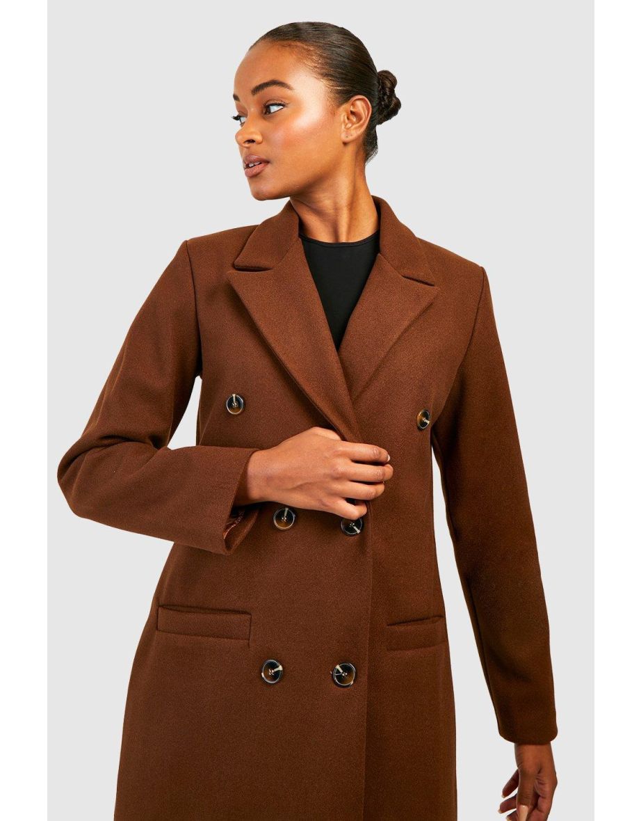 Tall Simple Double Breasted Wool Look Coat - chocolate - 3