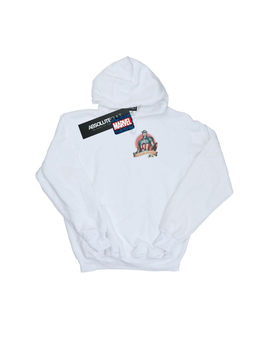 Marvel Boys Captain America Tattoo Breast Print Hoodie - White - 1