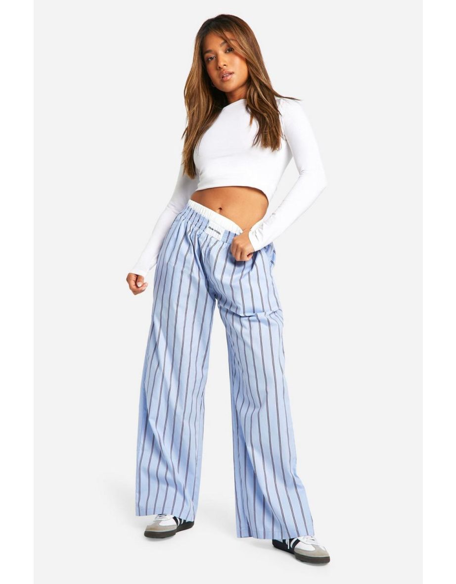 Petite Contrast Boxer Waistband Stripe Wide Leg Trousers - blue