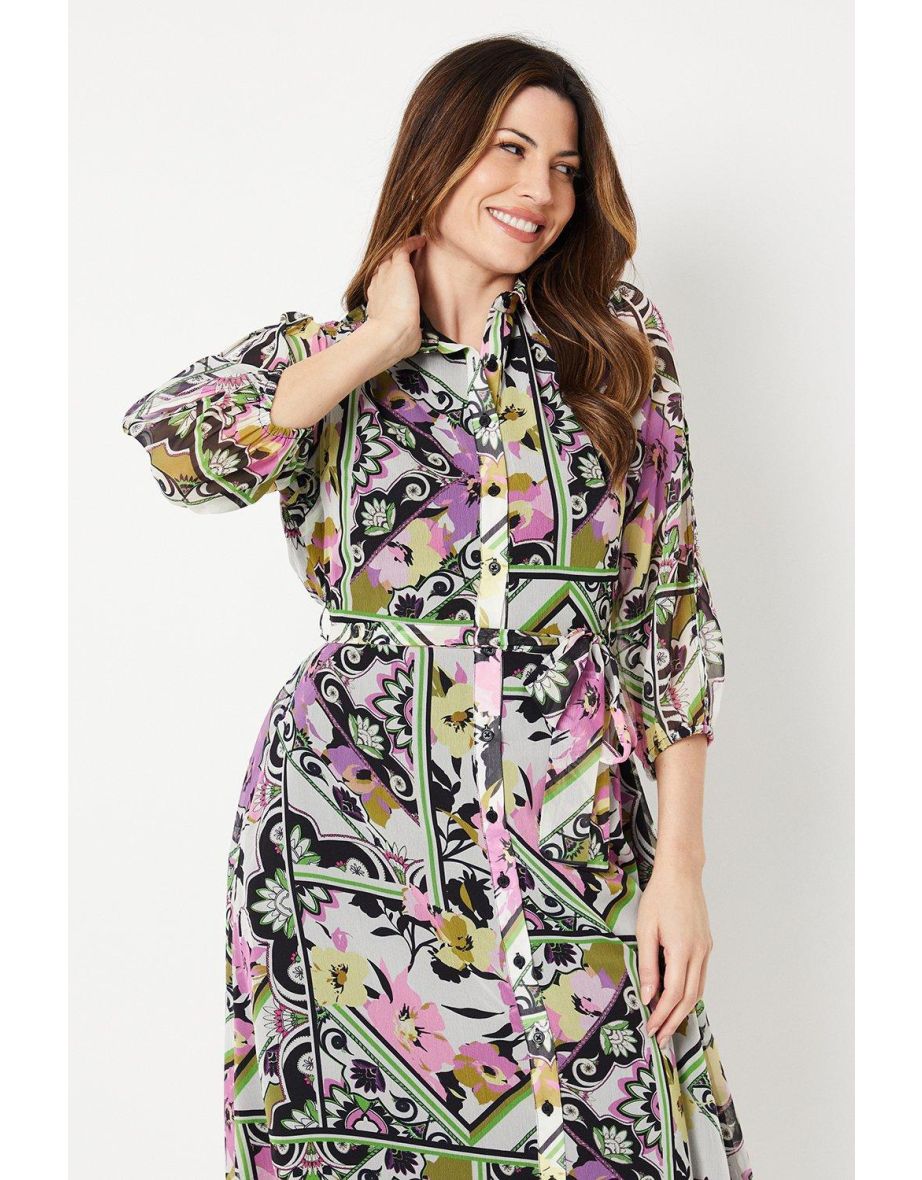 Multi Patchwork Floral Cold Shoulder Shirt Dress - 3
