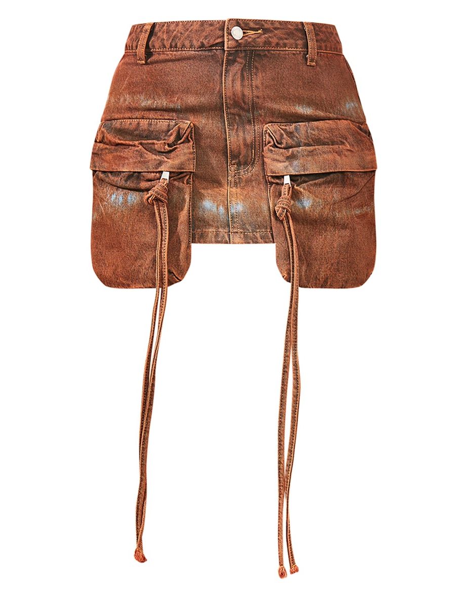 Orange Denim Bodycon Mini Skirt - 5