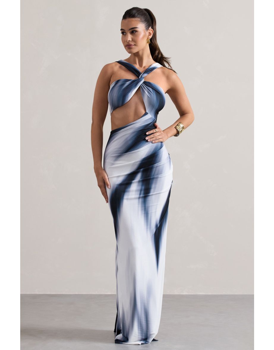 Chorus | White Print Halter-Neck Split Dress With Cut-Out