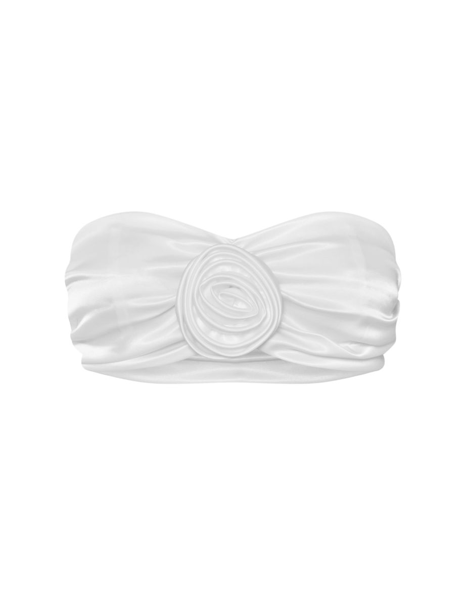 Tall White Satin Flower Detail Bandeau Top - 4