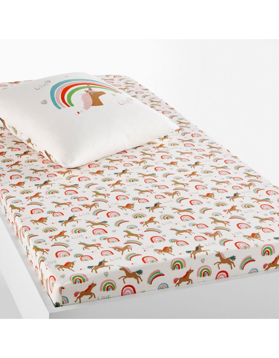 Licorne Fitted Sheet in Unicorn Print Cotton Percale
