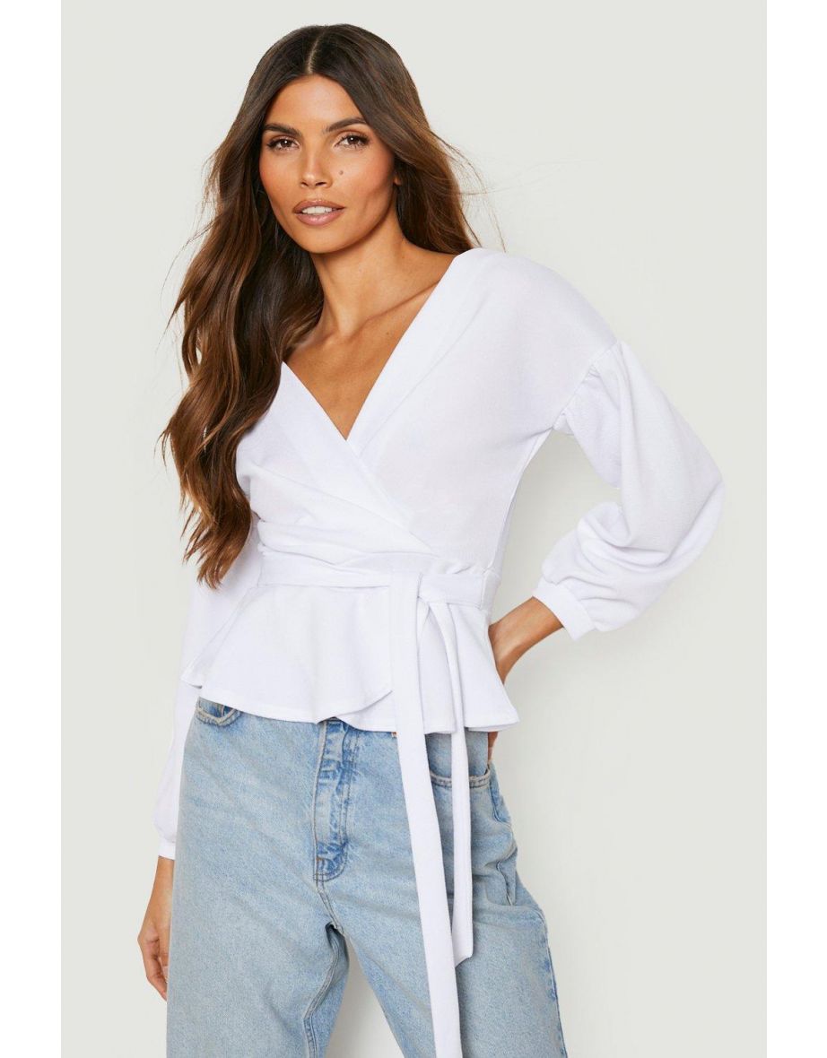 Bell Sleeve Wrap Over Top - white