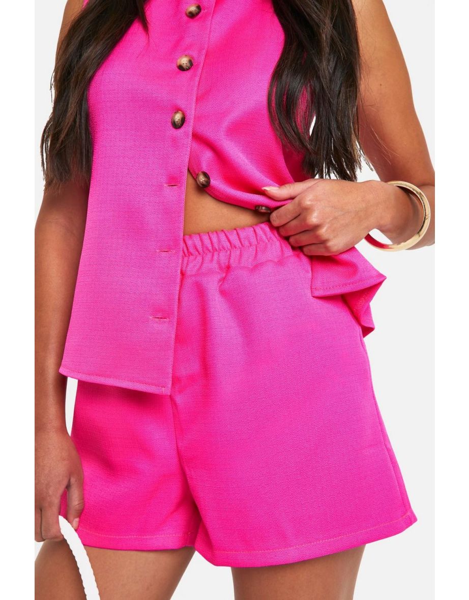 Textured Linen Look Relaxed Fit Shorts - 3
