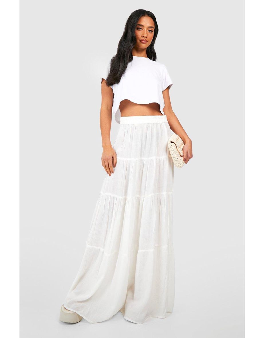 Shop Petite Tiered Cheesecloth Maxi Skirt white Online in Qatar VogaCloset