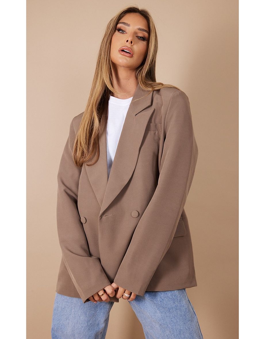 Mushroom Double Breasted Oversized Boxy Fit Blazer