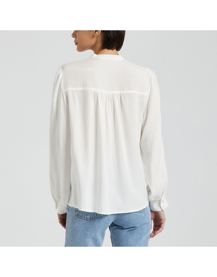 Embroidered Mandarin Collar Blouse - 5