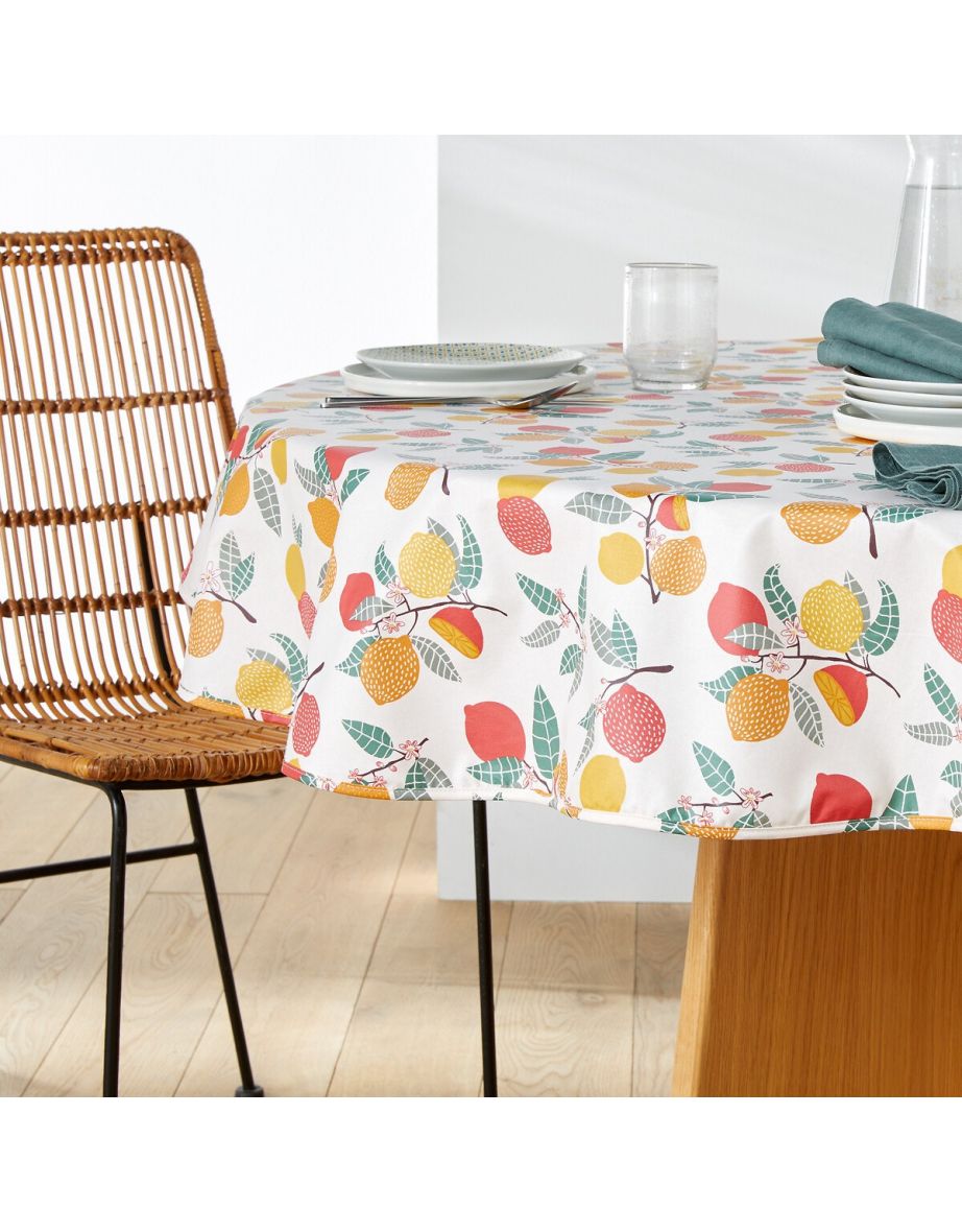 Citron Fruity Cotton Oilcloth Round Tablecloth