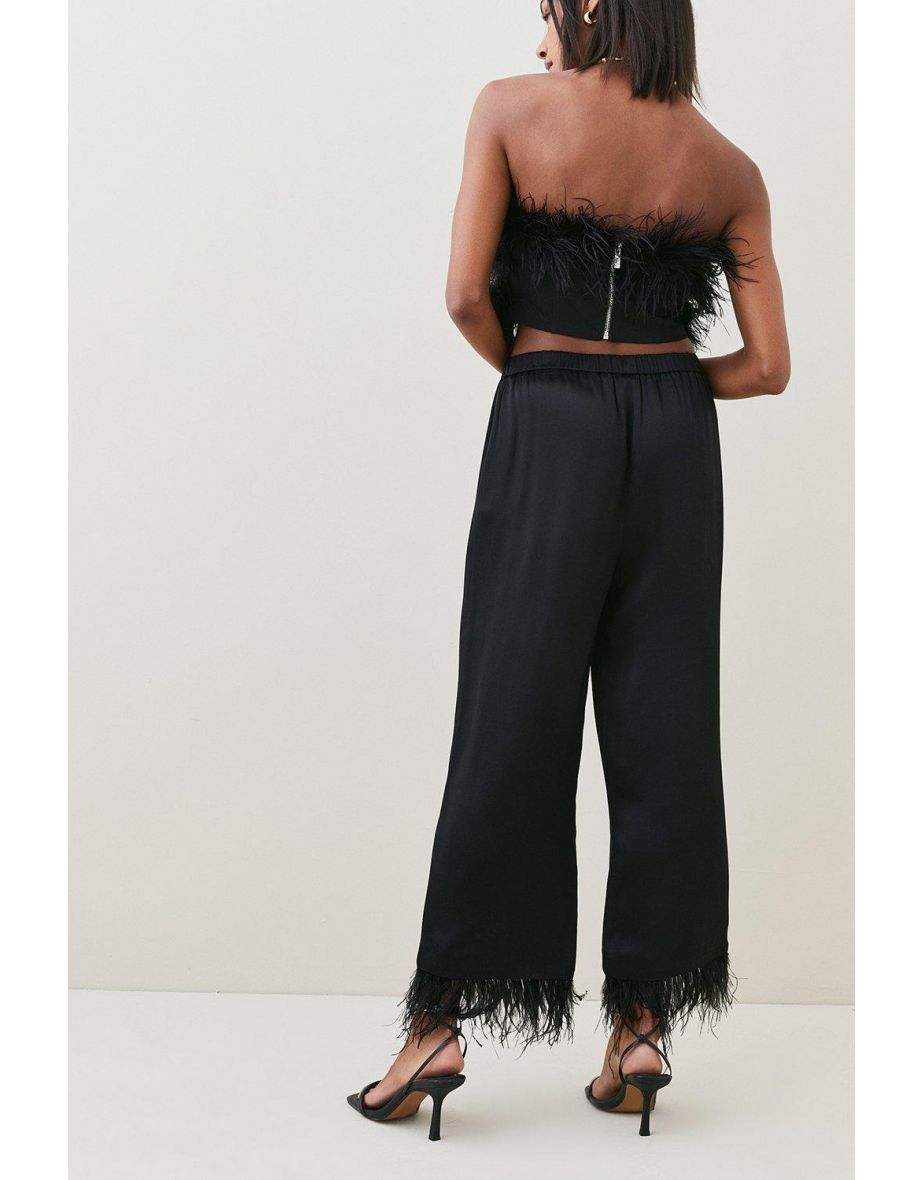 Viscose Satin Back Crepe Feather Hem Trouser - 2