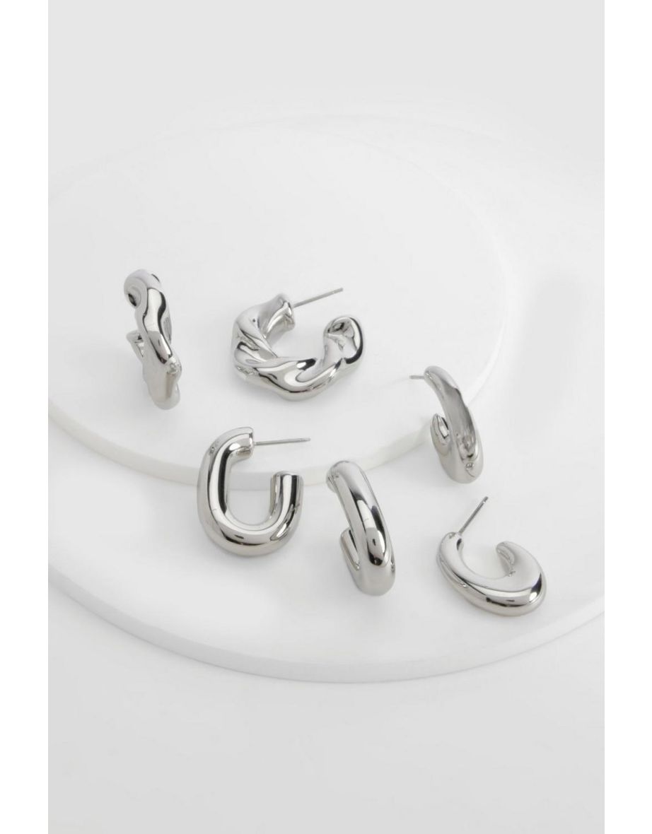 Silver Chunky Hoop Multipack Earrings - silver - 1