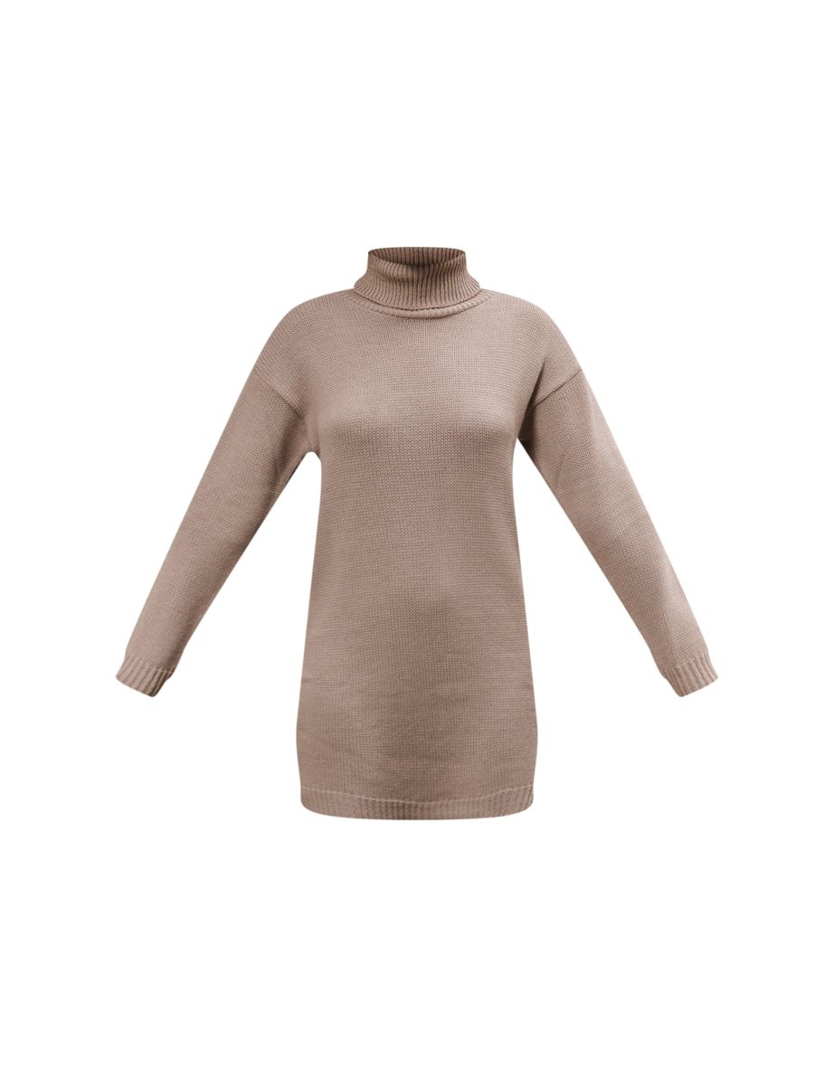 Mocha Basic Roll Neck Knit Jumper Dress - 4