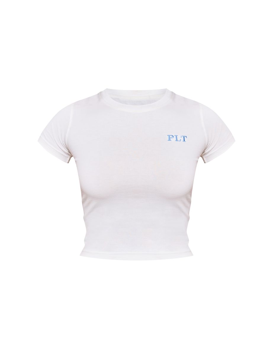 PRETTYLITTLETHING Cream Cotton Longline Fitted T-shirt - 4