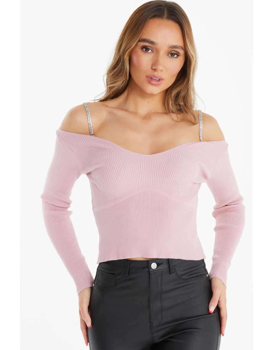 Pink Diamante Knitted Jumper