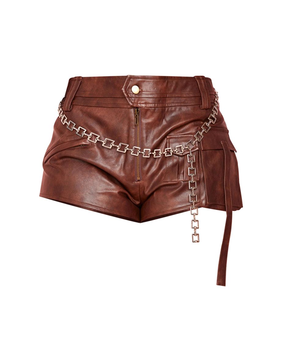 Shape Brown Faux Leather Belt Detail Hot Pants - 5
