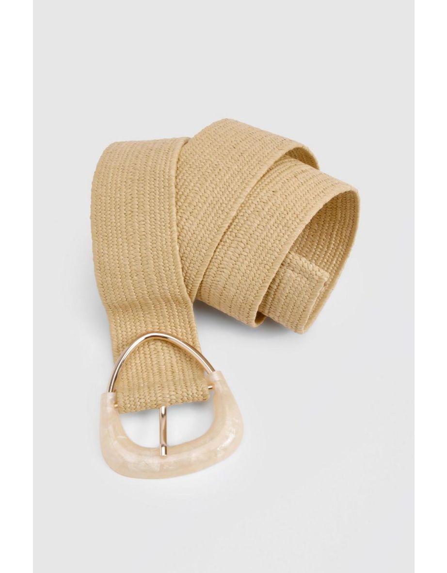 Gemstone Buckle Raffia Belt - beige - 2