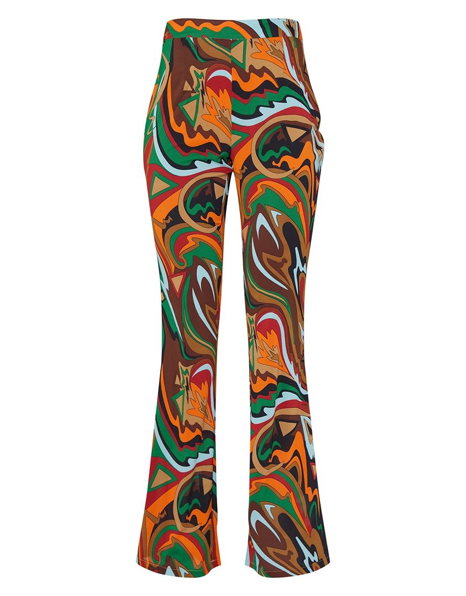 Multi Abstract Print Chiffon Flare Trousers - 4
