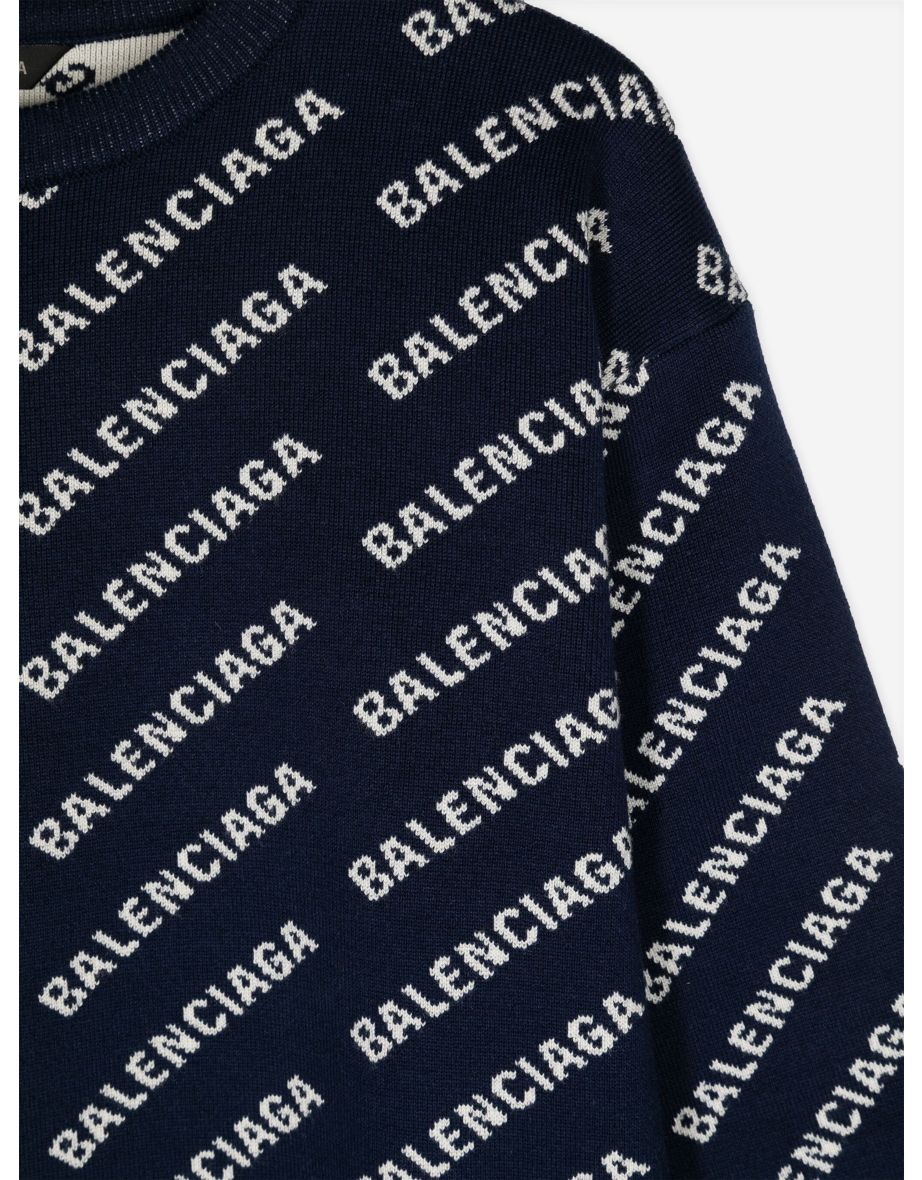 Balenciaga Kids All Over Logo Sweatshirt in Navy - 3