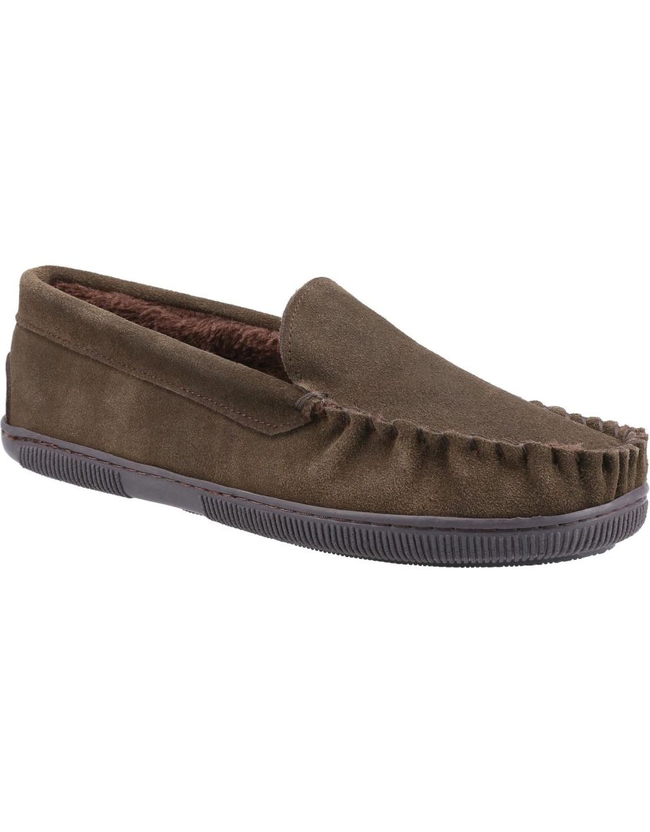 Cotswold Mens Sodbury Suede Moccasin Slippers - Brown