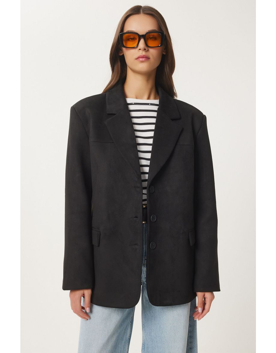 Women's Black Premium Suede Blazer Jacket