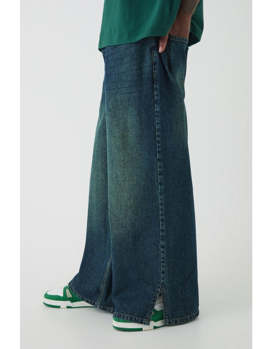 Baggy Rigid Extreme Washed Split Hem Denim Jeans