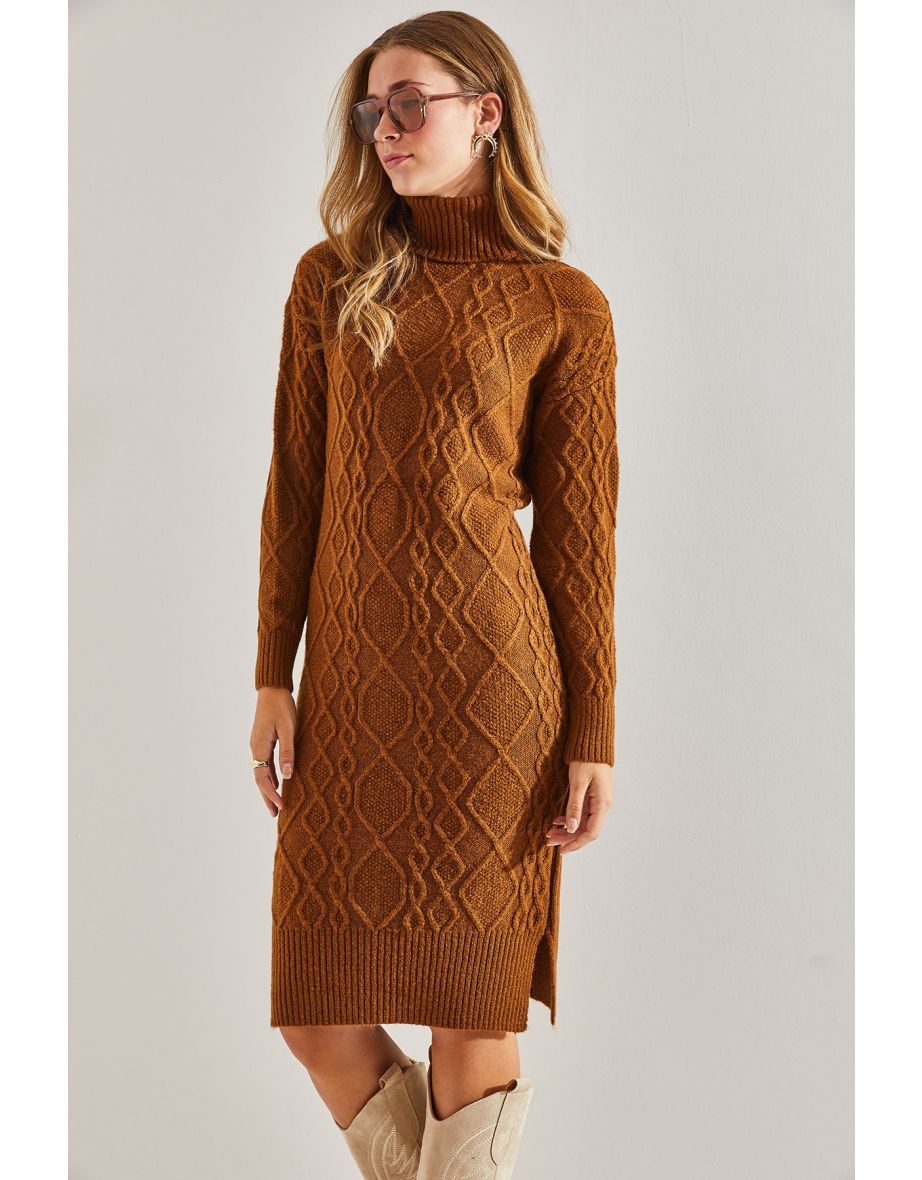 Women's Hair Braided Turtleneck Knitwear Dress