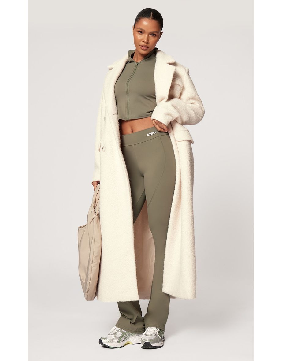 Olive Sport Metal Badge Sculpt High Waist Flare Trousers
