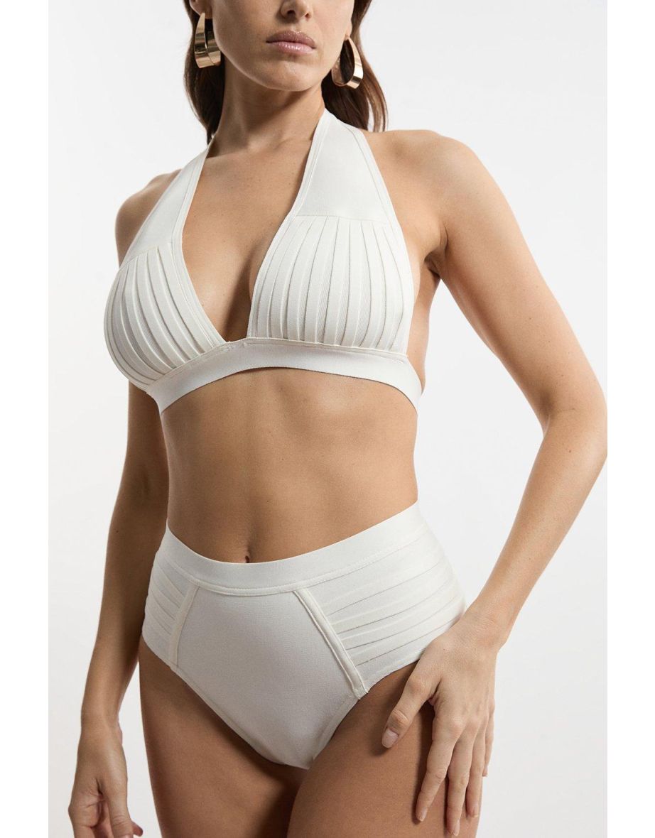 Bandage Sheer Stripe Halter Neck Top - 2