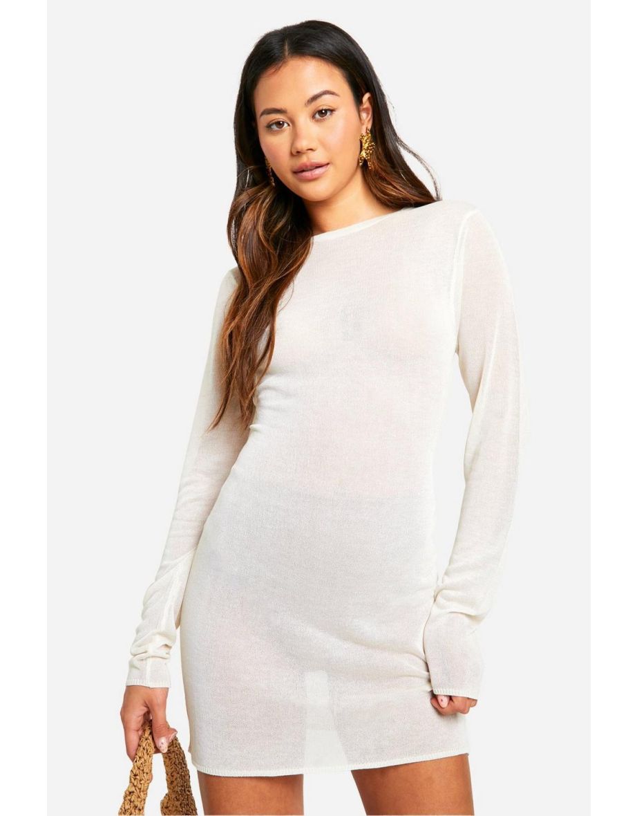 Sheer Fine Knit Micro Mini Dress