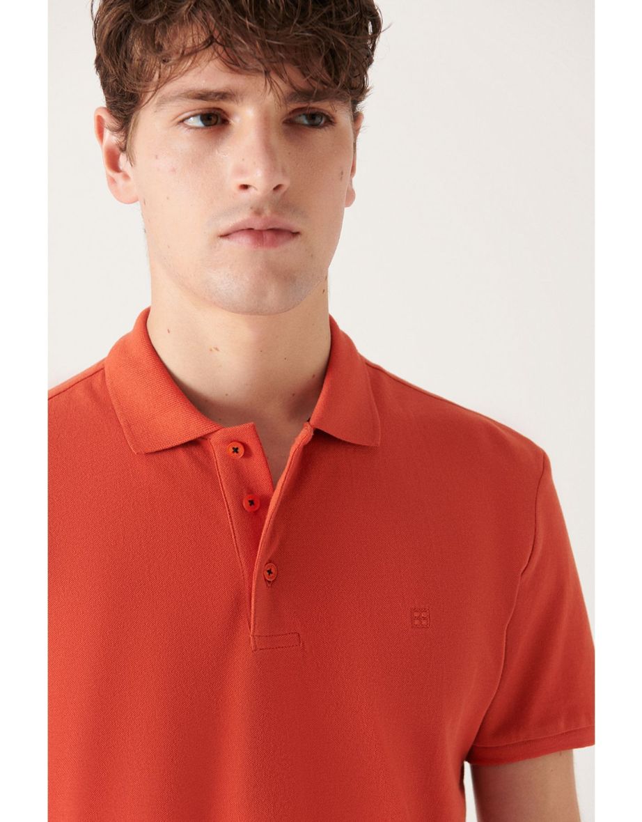 Men's Dark Orange 100% Cotton Cool Keeping Standard Fit Regular Cut Polo Neck T-shirt - 7