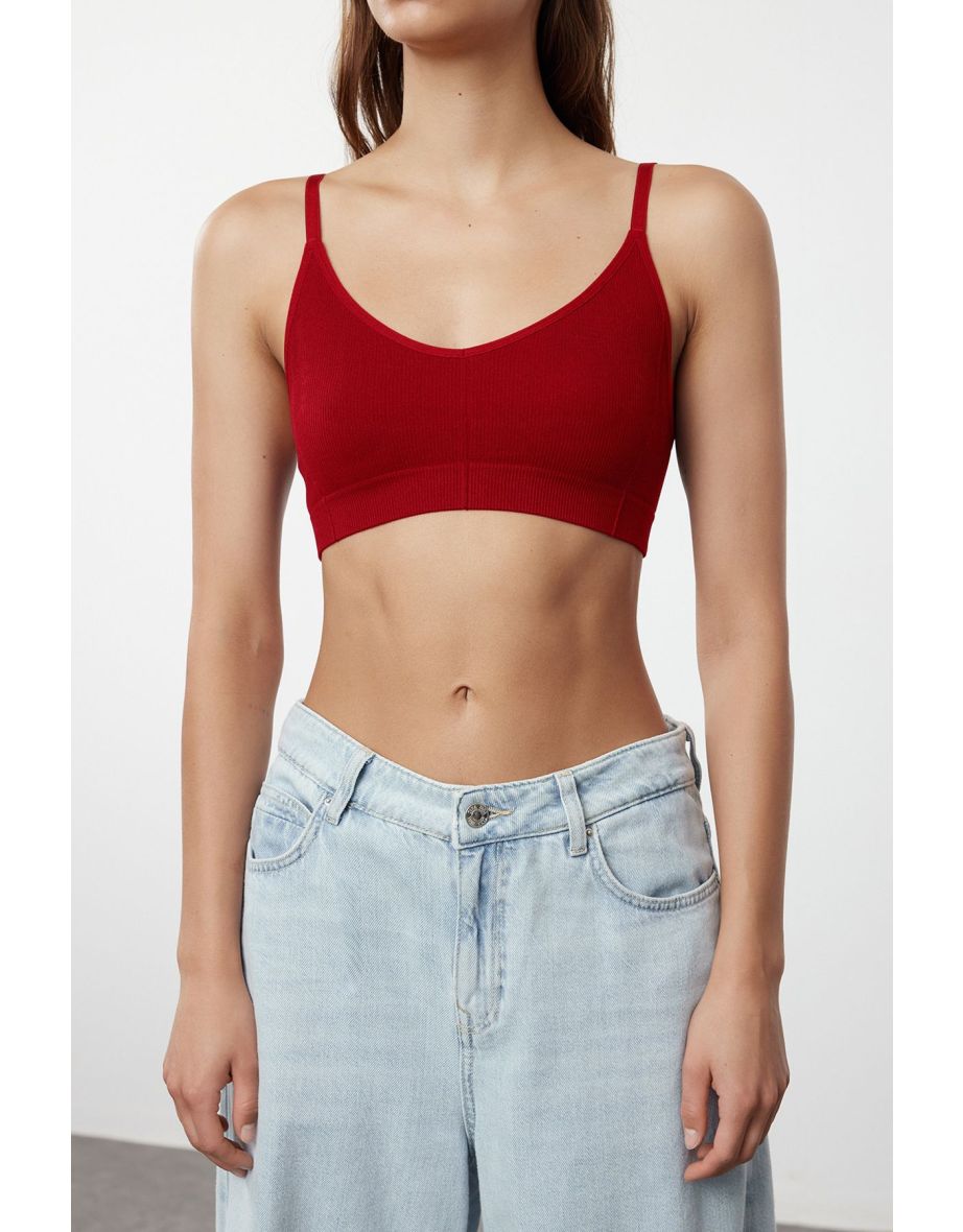 Red Seamless Rope Strapless Bralette Knitted Bra