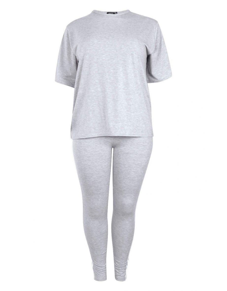 Plus Stripe Short Sleeve Loungewear Set - grey - 1